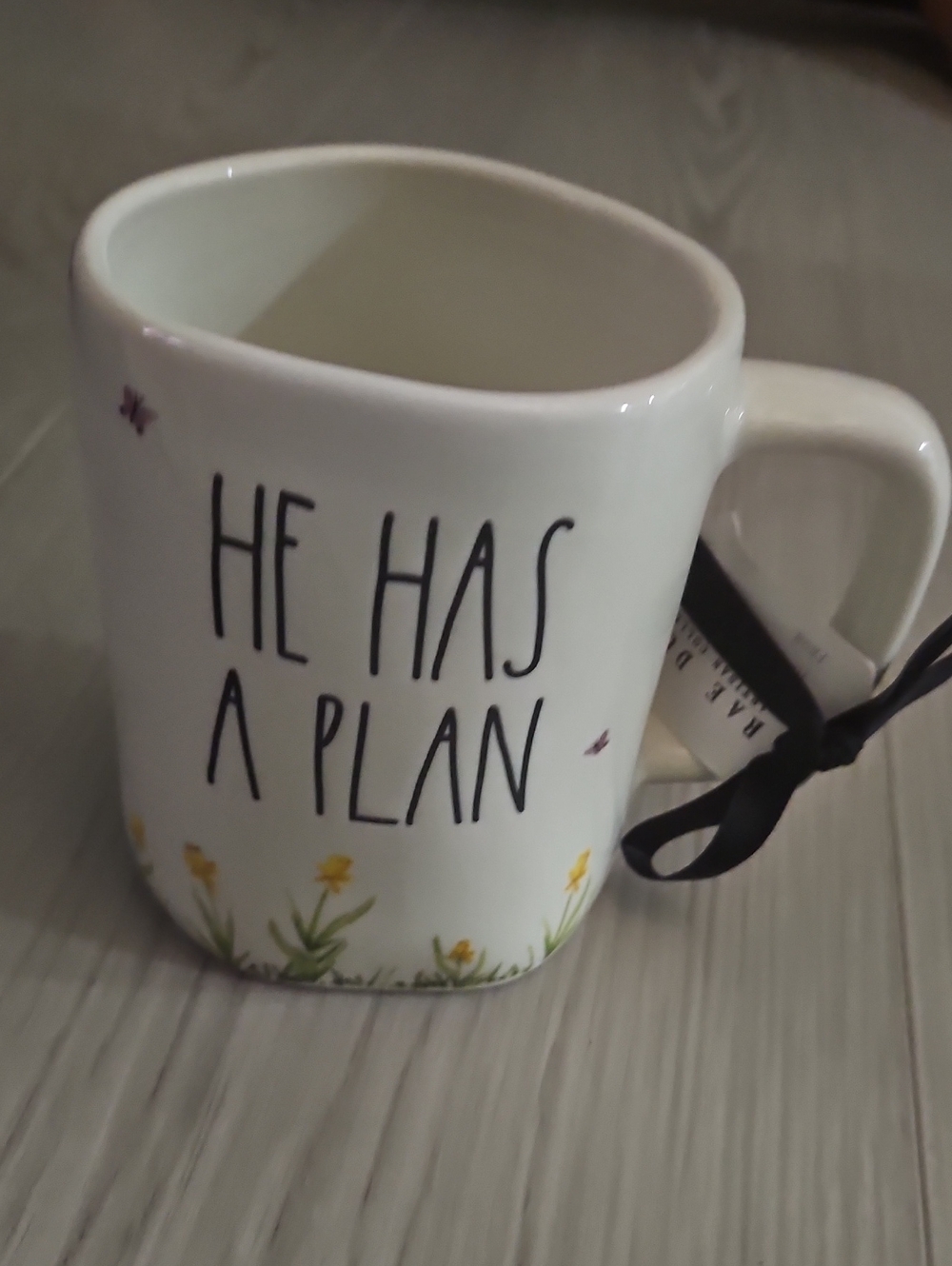 White Ceramic Mug with 'He Has A Plan' Text